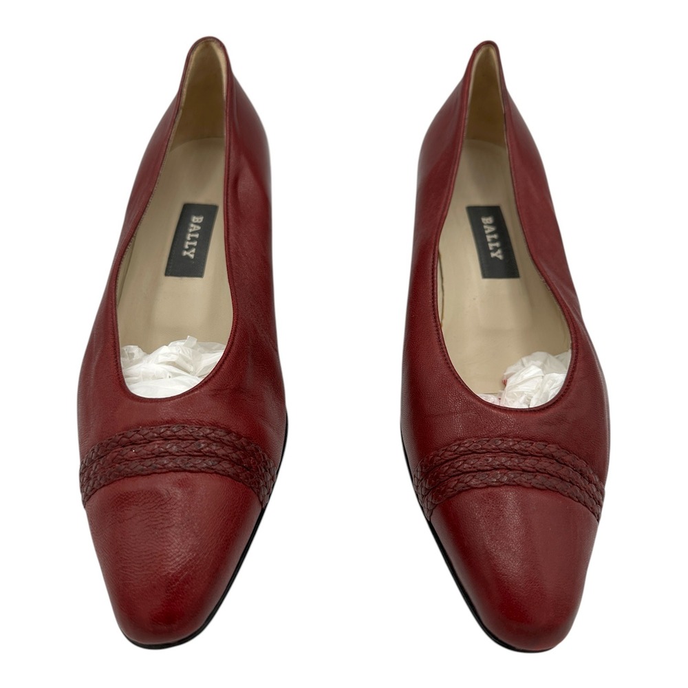 Bally Red Leather Braided Toe Block Heel Pumps Womens 8.5 M Nappa Flex